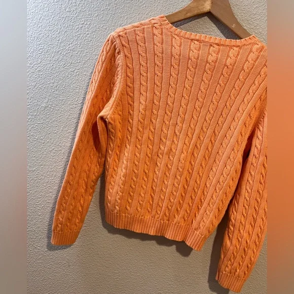 Lauren Ralph Lauren Vtg Cable Knit 100% Cotton Crewneck Cropped Sweater M - Picture 8 of 9